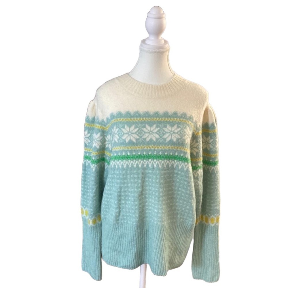 🆕J.Crew - Fair Isle puff-sleeve crewneck sweater